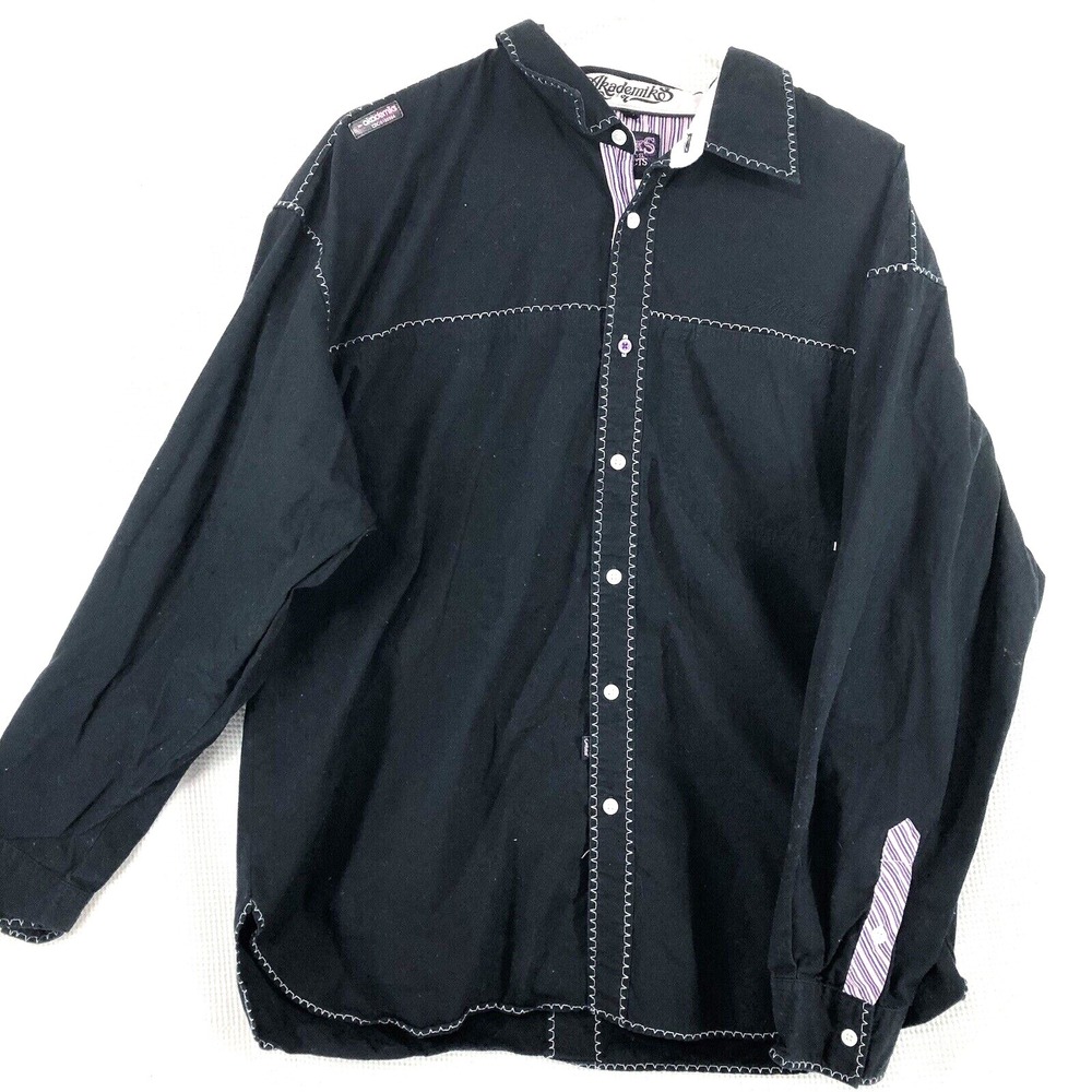 Akademiks shirt men's large‎ black accent stitching split side hiphop